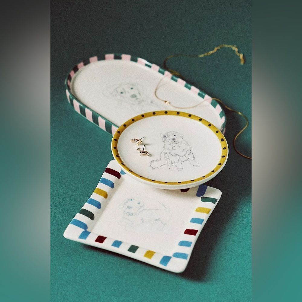 New Anthropologie Ceramic Dog Trinket Dish One Size